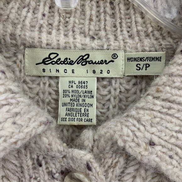 Eddie Bauer Natural Wool Nylon Cardigan Sweater Cream Long Sleeve Womens Small - Picture 2 of 3